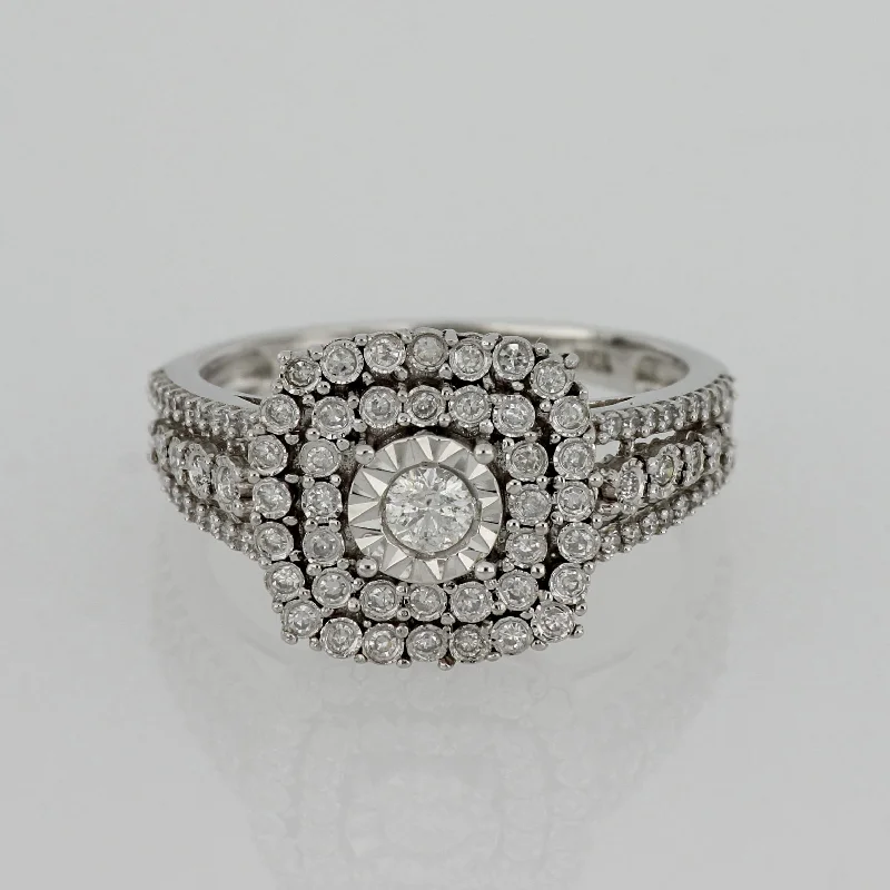 Vintage engagement rings with filigree-Halo Multi-Row 1/2ct TDW Diamond Engagement Ring in 10k White Gold by Miadora