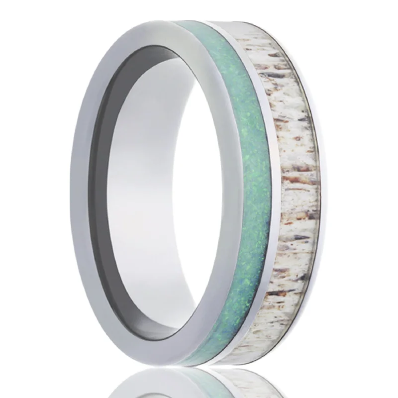 Women’s rings with oval diamonds-Opal & Antler Inlay Cobalt Wedding Band