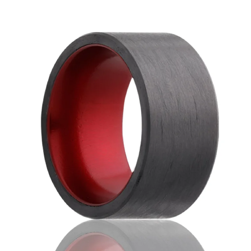 Delicate diamond rings for women-Carbon Fiber Wedding Band with Contrasting Red Center