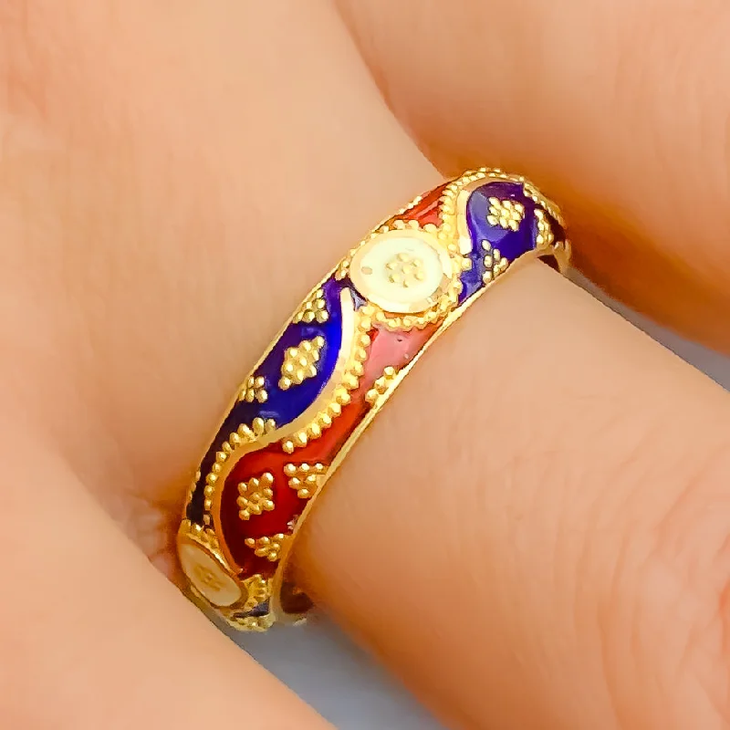 Large rings for women with bold designs-Colorful Meenakari 22k Gold Ring