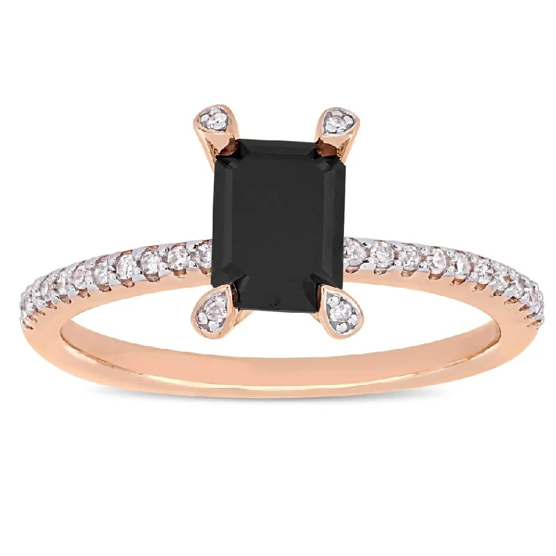 Yellow gold engagement rings for women-Miadora 10k Rose Gold 1 1/10ct TDW Emerald-cut Black and White Diamond Engagement Ring