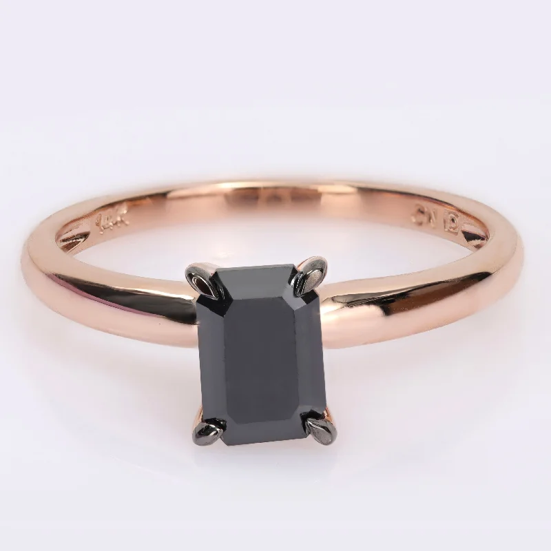 Affordable engagement rings with diamonds-Miadora 1ct TDW Emerald-cut Black Diamond Solitaire Engagement Ring in 14k Rose Gold