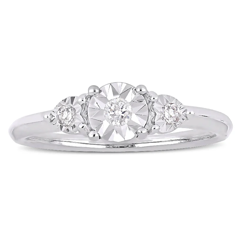 Engagement rings with side diamonds-Miadora Sterling Silver 1/10ct TDW Diamond 3-Stone Engagement Ring - White