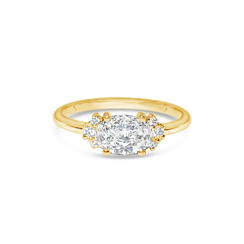 Engagement rings with sapphire and diamond accents-APOANA || oval diamond ring east-west