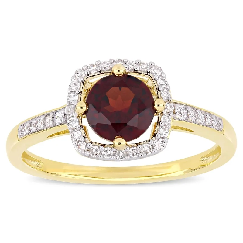 Luxury engagement rings with diamonds-Miadora 10k Yellow Gold Garnet and 1/7ct TDW Diamond Floating Square Halo Engagement Ring