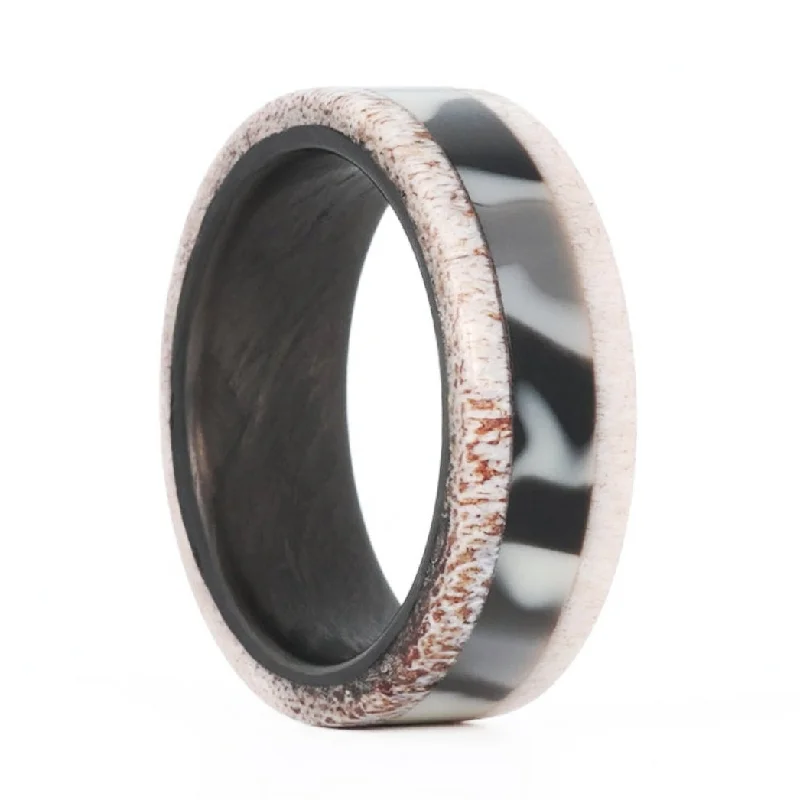 Custom rings with initials for women-Men's Antler & Camouflage Carbon Fiber Wedding Band