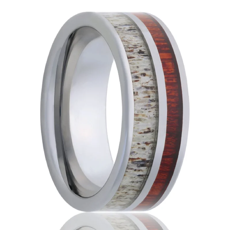 Women’s engagement rings with diamonds-Antler & Blood Wood Inlaid Tungsten Wedding Band