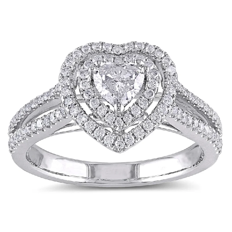 Engagement rings with radiant cut diamonds-Miadora Signature Collection 14k White Gold 3/4ct TDW IGL-certified Diamond Heart Engagement Ring (G