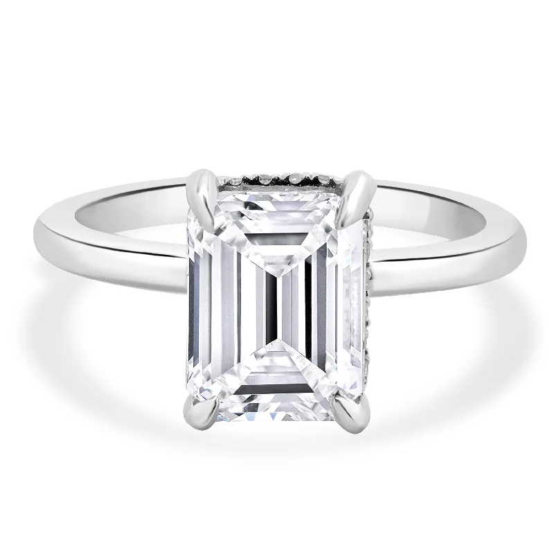 Engagement rings with princess-cut sapphires-18 Karat White Gold Emerald Cut Diamond Engagement Ring