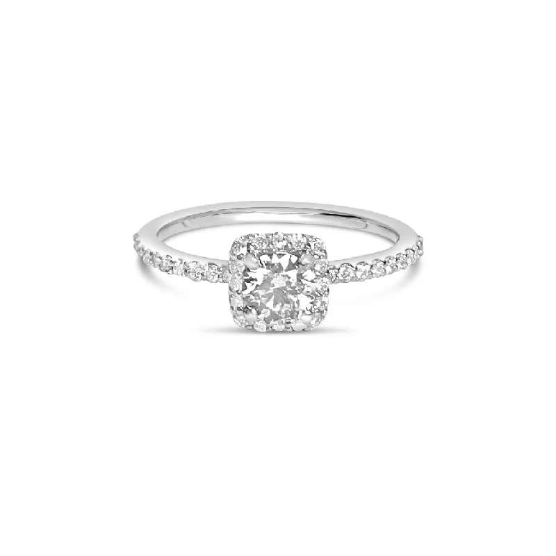 Elegant halo engagement rings for women-CARRE || 0.3ct central diamond with a square halo ring in 14k white gold