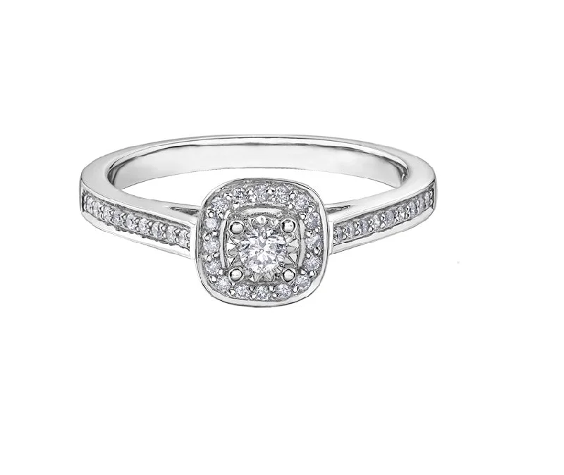 Diamond engagement rings with halo settings-10kt White Gold Diamond Halo Engagement Ring