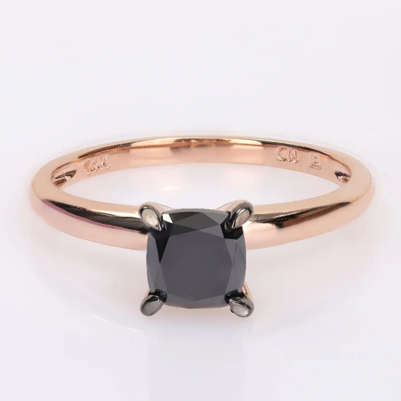 Engagement rings with round cut diamonds-Miadora 1ct TDW Cushion-cut Black Diamond Solitaire Engagement Ring in 14k Rose Gold