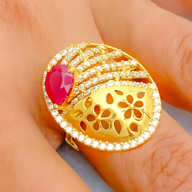 Fashion rings for women with geometric designs-Oval Decorative 22k Gold CZ Statement Ring