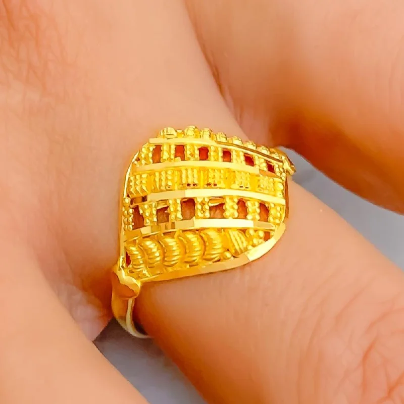 Luxury diamond rings for women-Bold Poised Geometric Block 22K Gold Ring