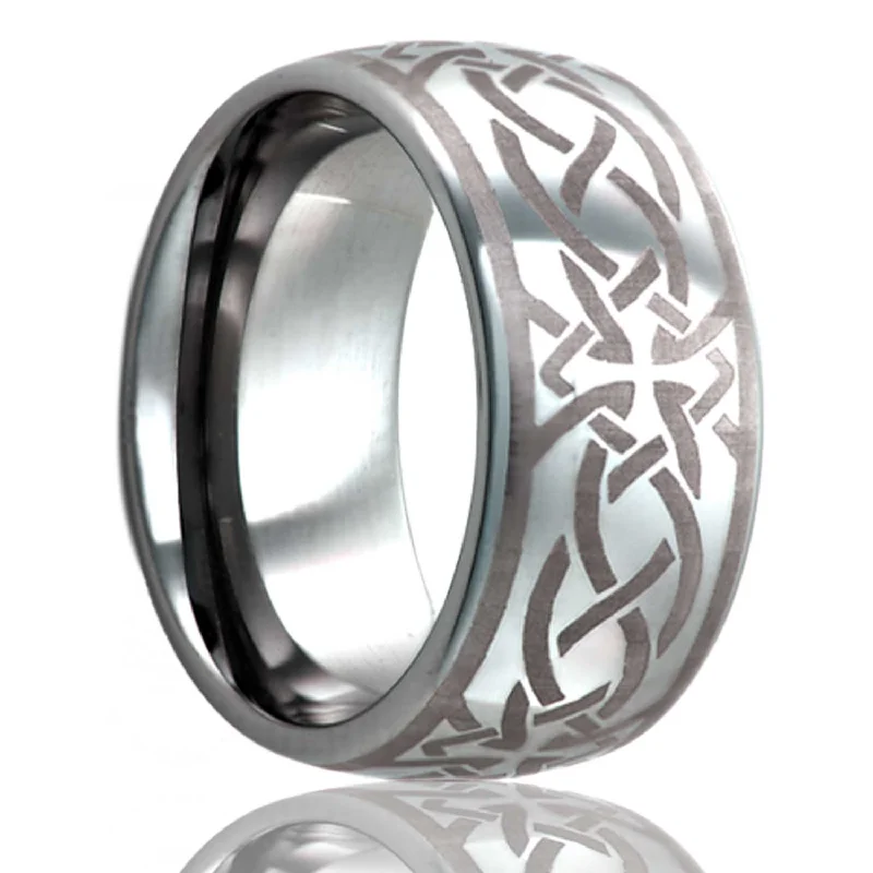 Women’s vintage rings with emerald accents-Celtic Cross Knot Domed Titanium Wedding Band