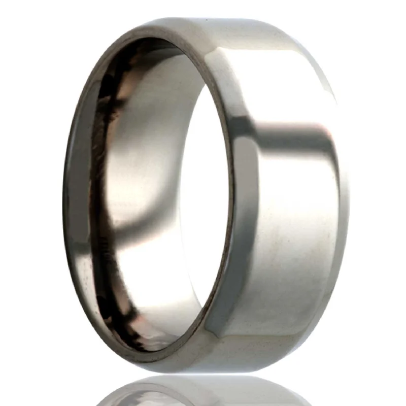 Women’s promise rings with unique settings-Intersecting Grooves Titanium Wedding Band with Beveled Edges