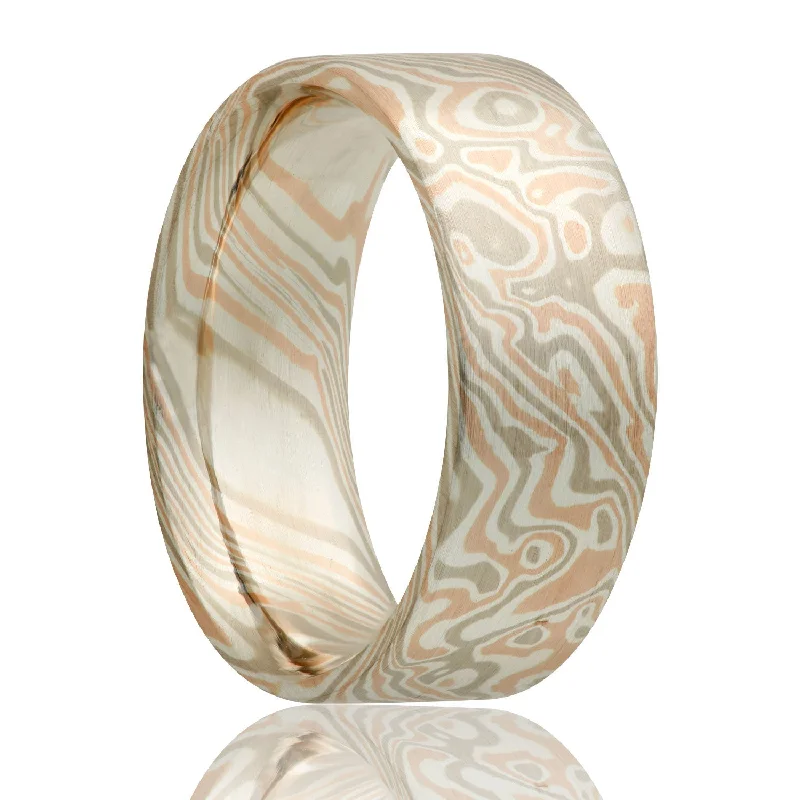 Stunning vintage rings for women-14k White & Rose Gold with Sterling Silver Mokume Gane Wedding Band