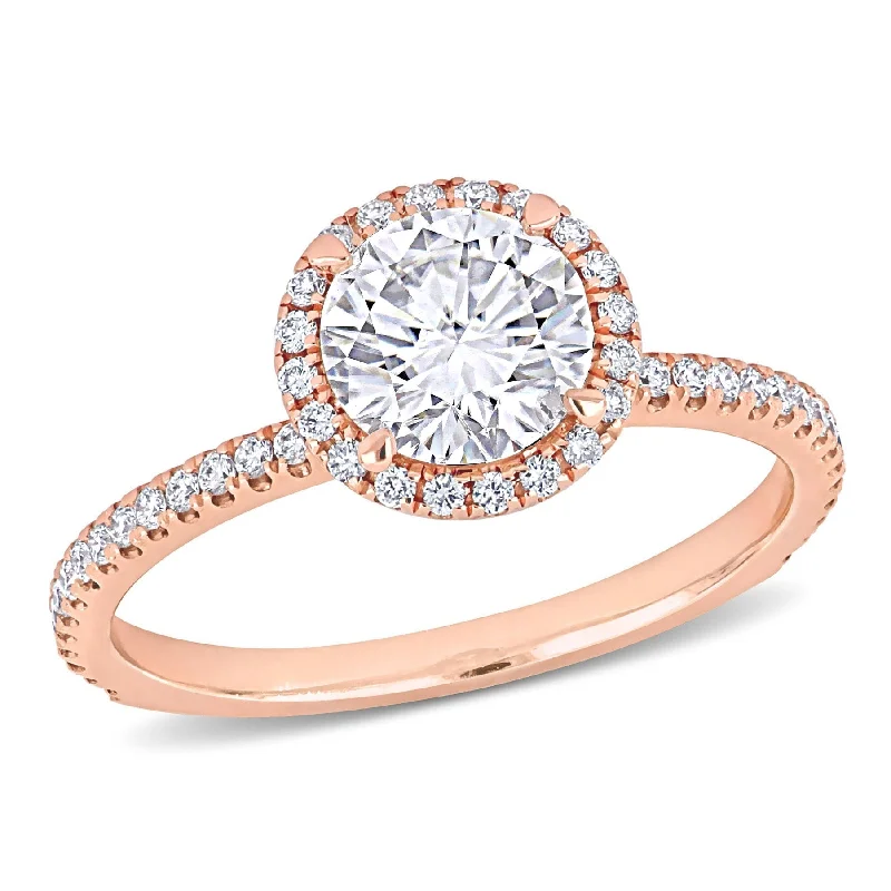 Engagement rings with cushion cut diamonds-Miadora 1 1/3ct TDW Diamond Halo Engagement Ring in 14k Rose Gold