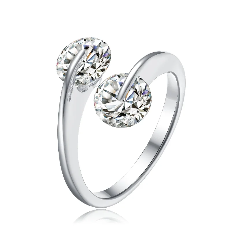 Affordable engagement rings for brides-GENEVIVE Sterling Silver Cubic Zirconia Two Stone Engagement Ring