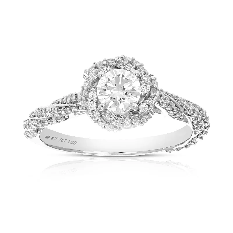 Engagement rings with side diamonds-1 cttw Wedding Engagement Ring for Women, Round Lab Grown Diamond Ring in 14K White Gold, Prong Setting