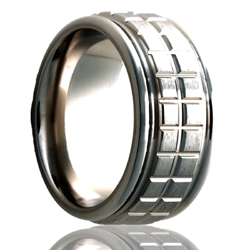 Stunning vintage rings for women-Grooved Check Pattern Satin Finish Grooved Titanium Wedding Band