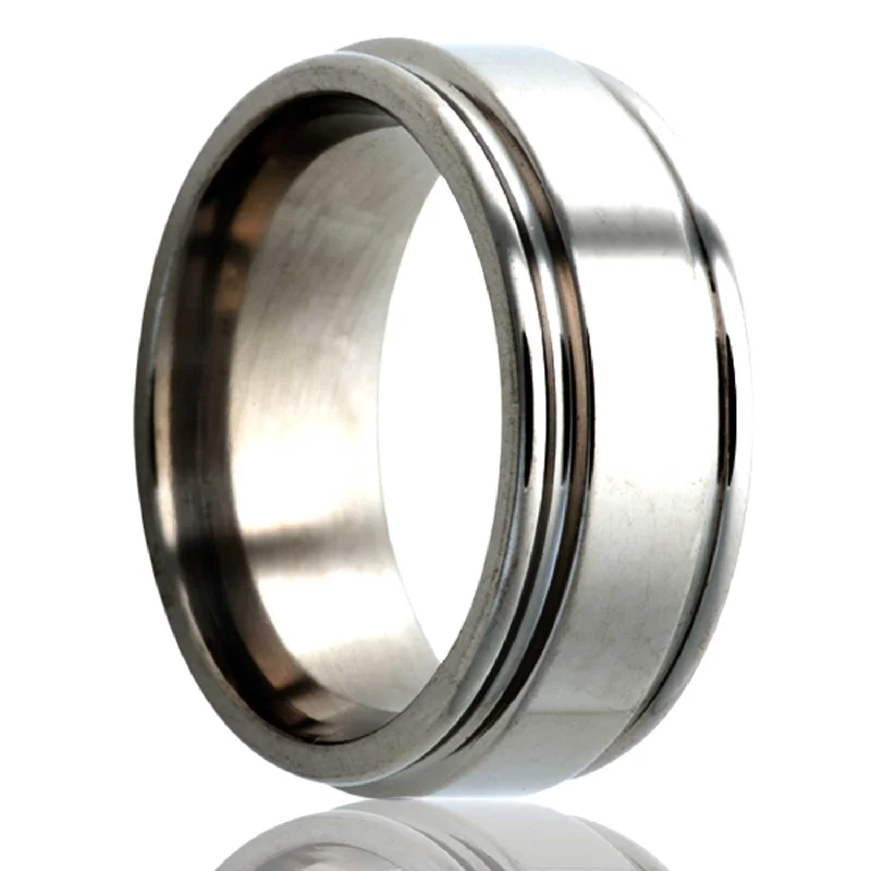 Elegant wedding rings for women-Titanium Wedding Band with Grooved Edges