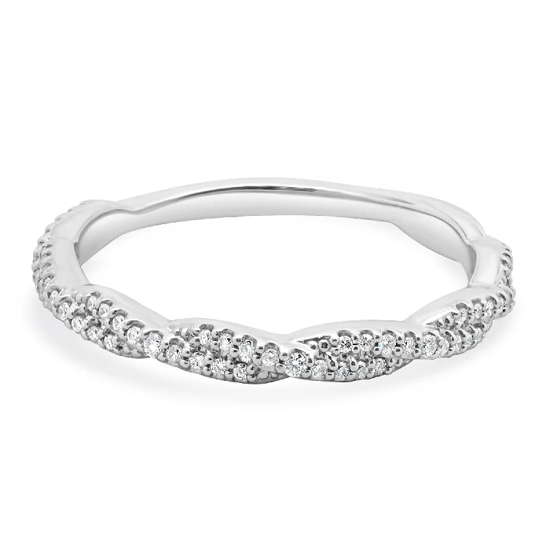 Classic women’s engagement rings with diamonds-14 Karat White Gold Braided Diamond Band