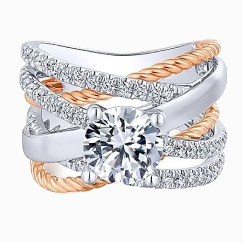 Elegant wedding and engagement ring sets-Fashion Women Cross Dual Color Rhinestone Ring Engagement Wedding Jewelry Gift