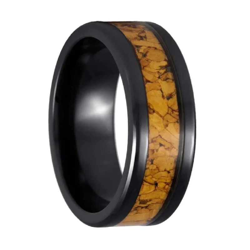 Women’s stacking rings in silver-Cork Inlaid Black Tungsten Men's Wedding Band