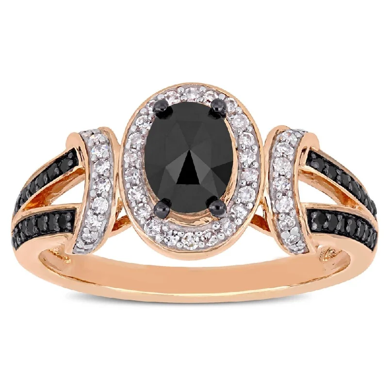 Elegant engagement rings for women-Miadora 10k Rose Gold with Black Rhodium 1ct TDW Black and White Diamond Engagement Ring