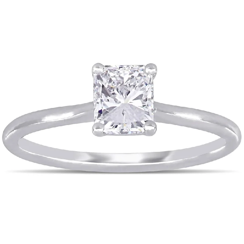 Stunning diamond engagement rings-Miadora 18k White Gold 1ct TDW Radiant-Cut Diamond Solitaire Engagement Ring