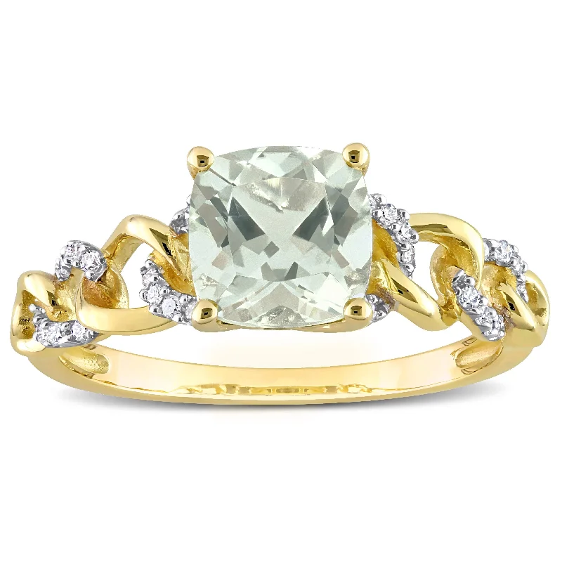 Affordable engagement rings under $1000-Miadora Cushion Green Quartz and 1/10ct TDW Diamond Link Engagement Ring in 10k Yellow Gold