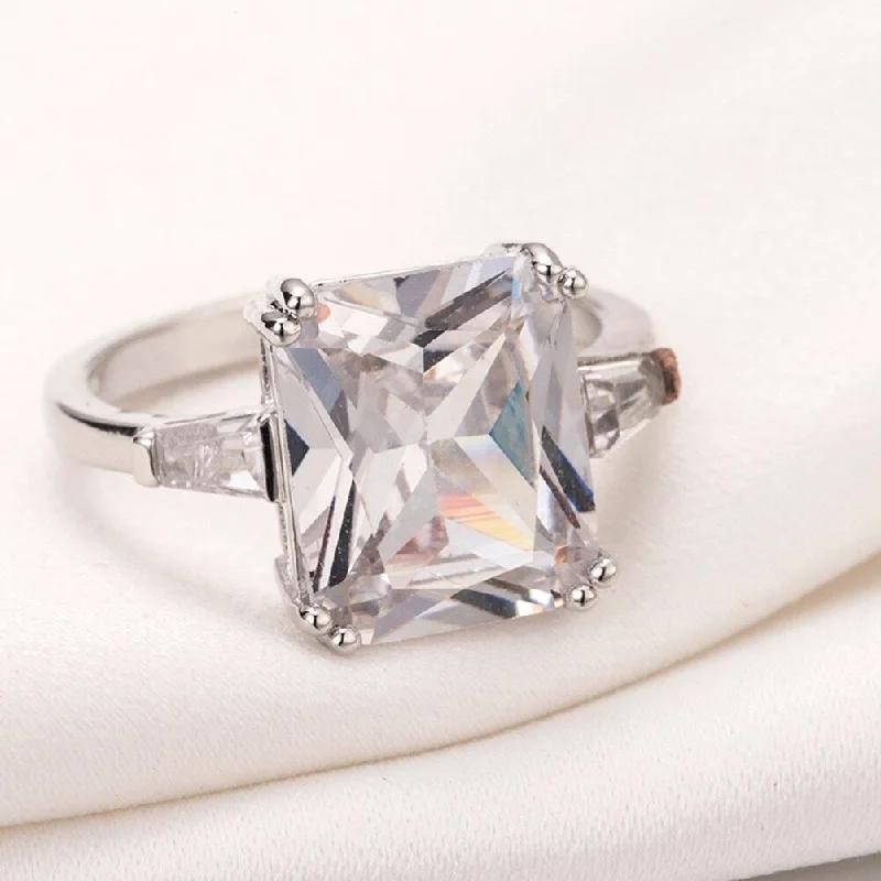 Simple and elegant engagement rings-Women Exquisite Square Zircon Band Party Jewelry Promise Engagement Ring Gift - Silver