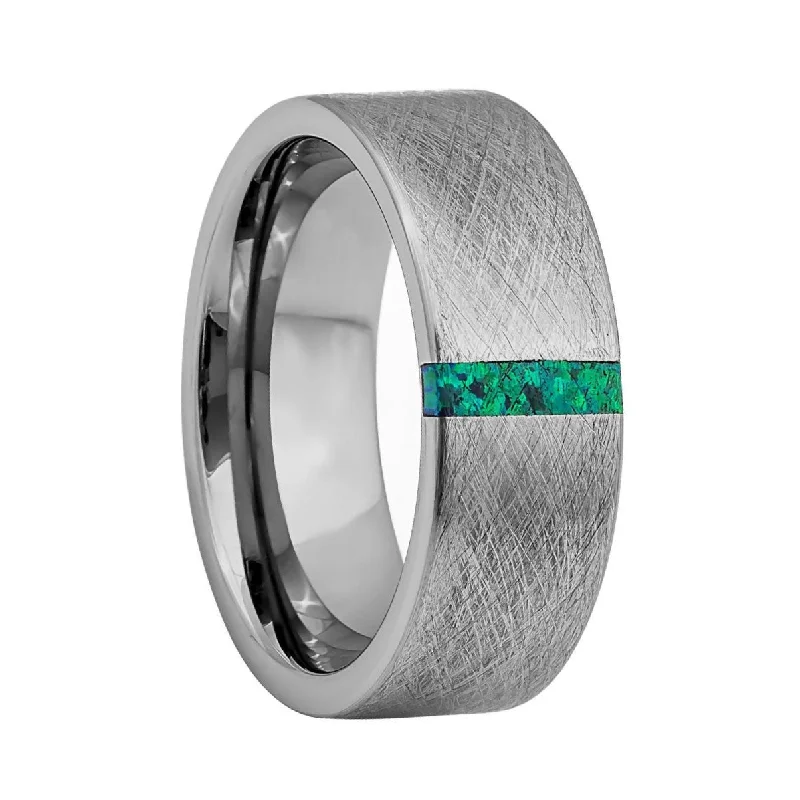 Women’s gemstone rings with blue stones-Tungsten Men's Wedding Band with Green Stone Inlay