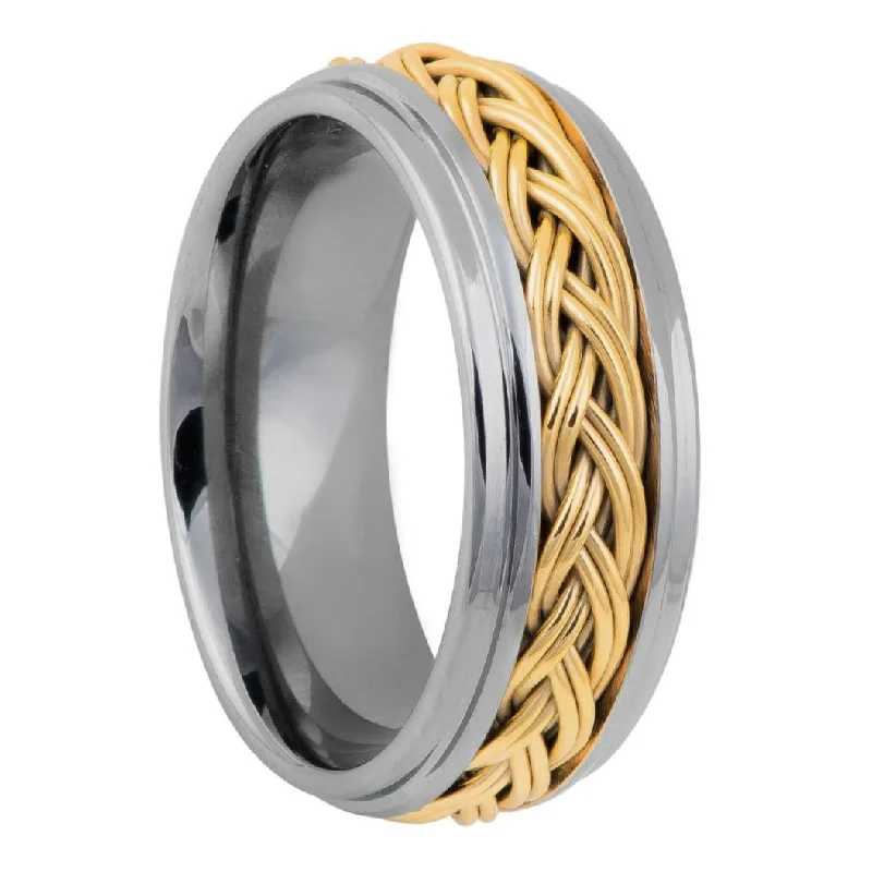 Unique custom rings for ladies-Tungsten Men's Wedding Band with Braided Gold Rope Inlay