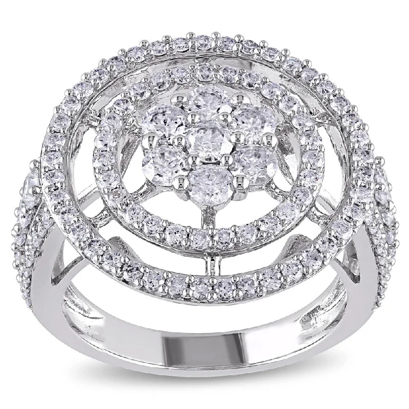 Affordable engagement rings under $1000-Miadora 14k White Gold 2ct TDW Clustered Circle Halo Diamond Engagement Ring