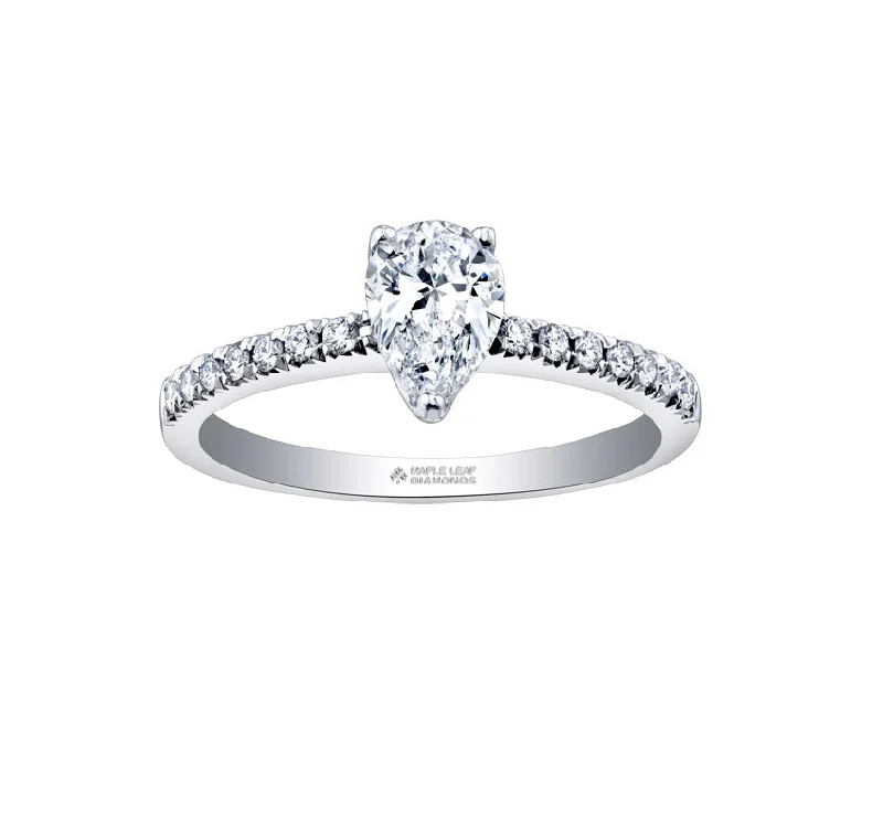 Engagement rings with marquise cut diamonds-18kt White Gold 0.88cttw Pear Cut Canadian Engagement Ring