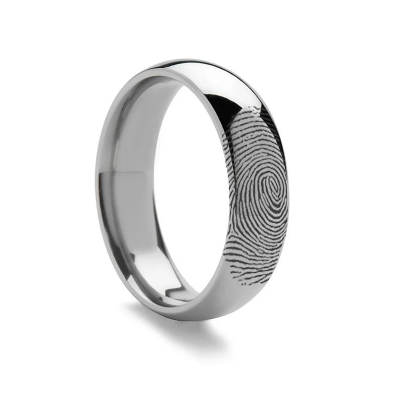 Stunning vintage rings for women-Domed 925 Sterling Silver Fingerprint Engraved Ring