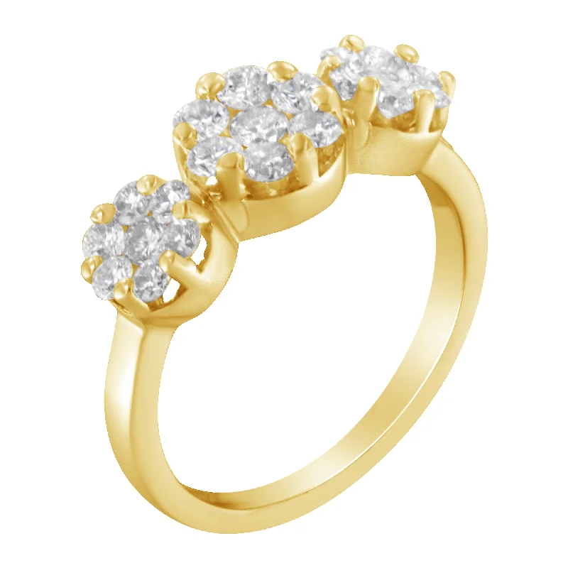 Engagement rings with heart-shaped diamonds-14K Yellow Gold 1-1/4 Cttw Brilliant Cut Diamond Three Round Floral Clusters Engagement or Fashion Ring