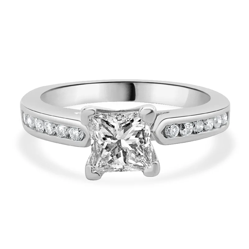 Engagement rings with fancy color diamonds-14 Karat White Gold Princess Cut Diamond Engagement Ring