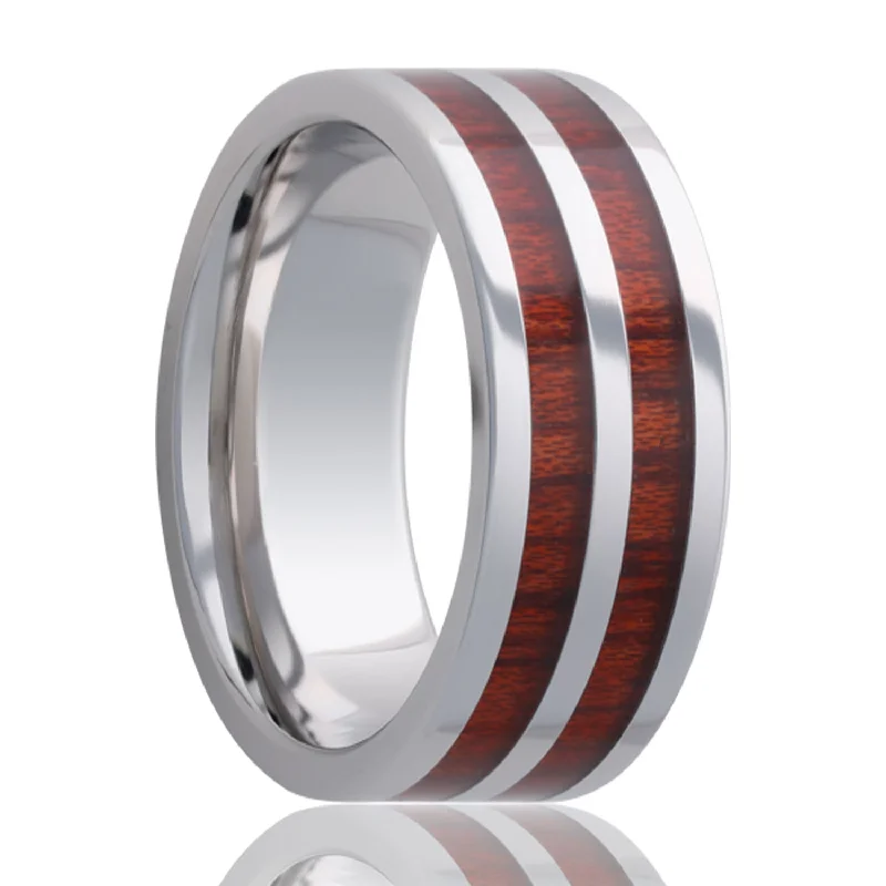 Personalized silver rings for women-Blood Wood Inlay Tungsten Wedding Band