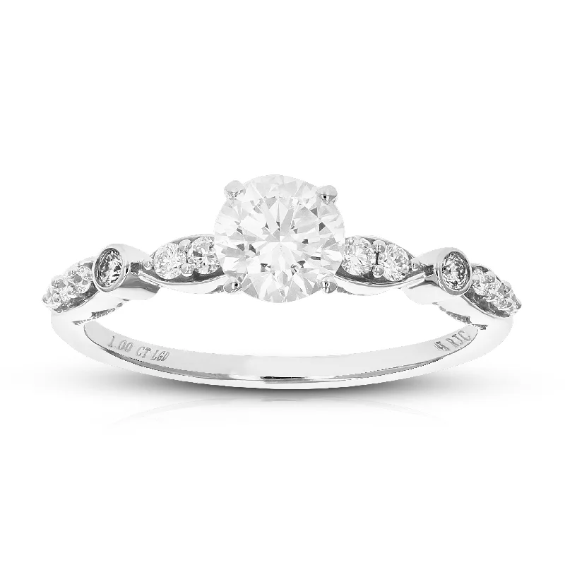 Elegant halo engagement rings for women-1 cttw Lab Created Diamond Engagement Ring in 14K White Gold Round with Prong