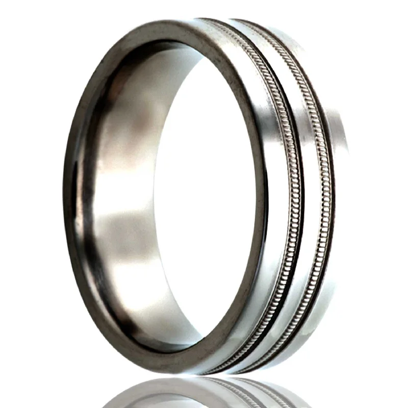 Simple yet elegant rings for women-Titanium Wedding Band with Dual Grooves