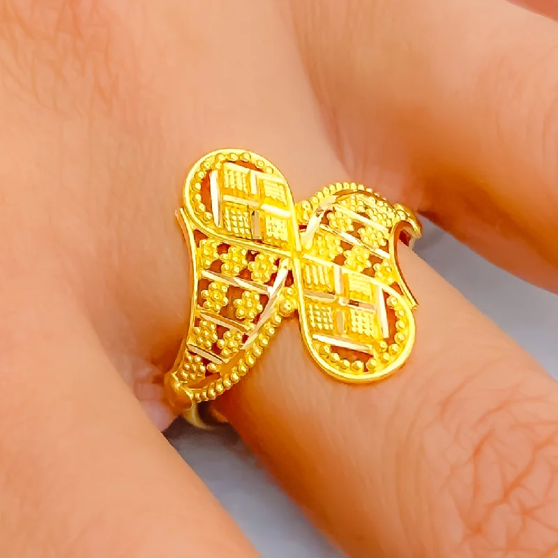 Gold-plated rings for women-Unique Engraved 22K Gold Ring