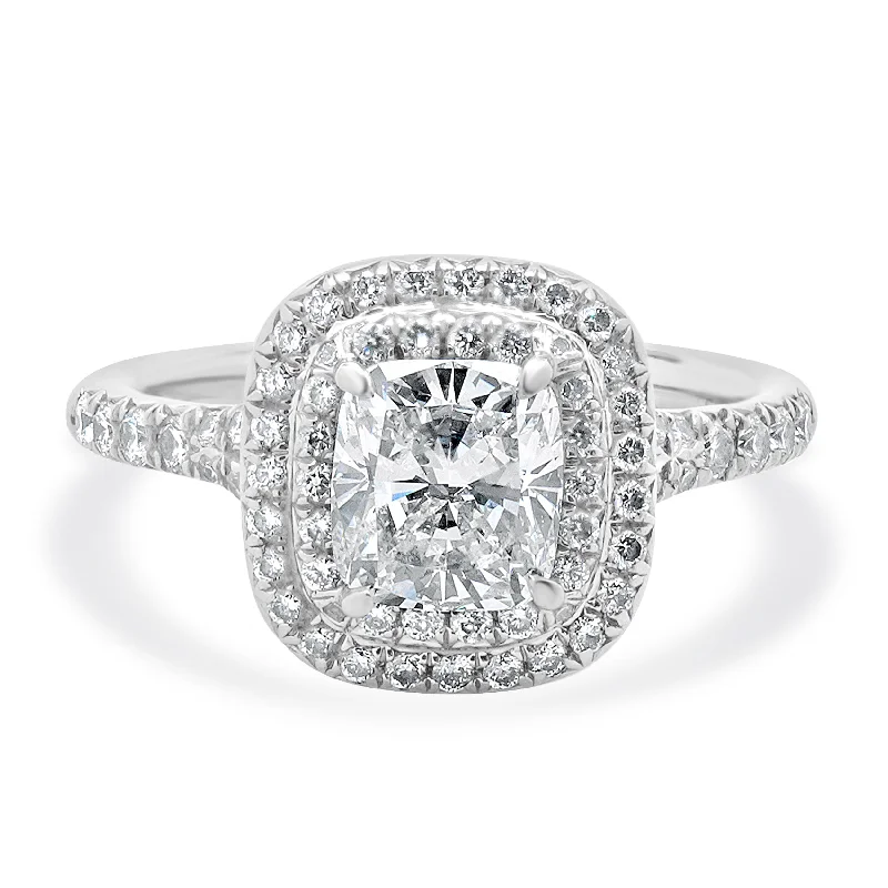 Engagement rings with contrasting stones-Tiffany & Co. Platinum Cushion Cut Diamond Engagement Ring