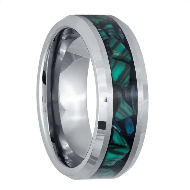 Gold-plated rings for women-Crushed Malachite Inlay Tungsten Men's Wedding Band