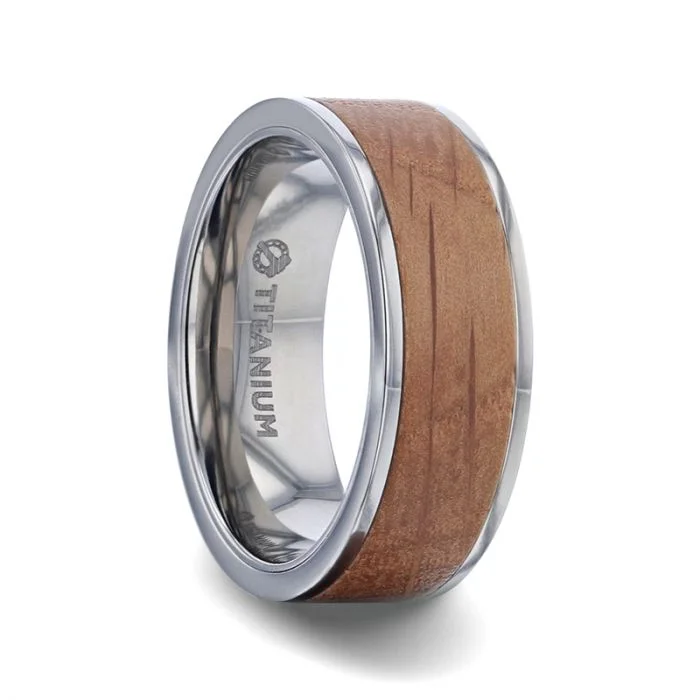 Luxury diamond rings for women-Whiskey Barrel Inlay Titanium Men's Wedding Band