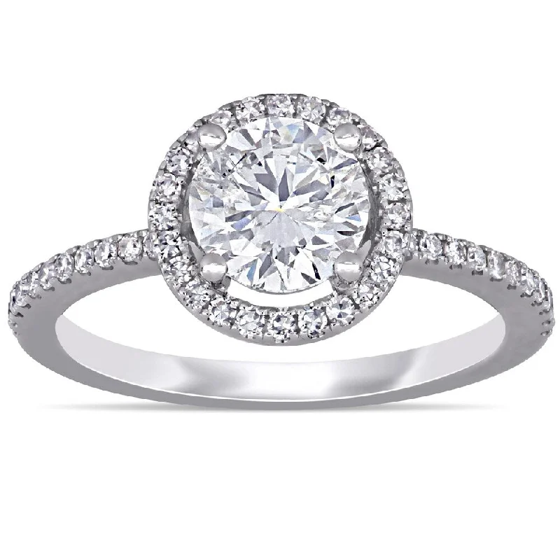 Simple solitaire engagement rings-Miadora 14k White Gold 1 3/8ct TDW Diamond Halo Engagement Ring