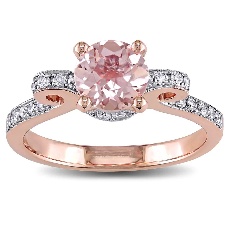 Women’s engagement rings with multiple diamonds-Miadora 14k Rose Gold Morganite and 1/4ct TDW Diamond Ribbon Engagement Ring - Pink