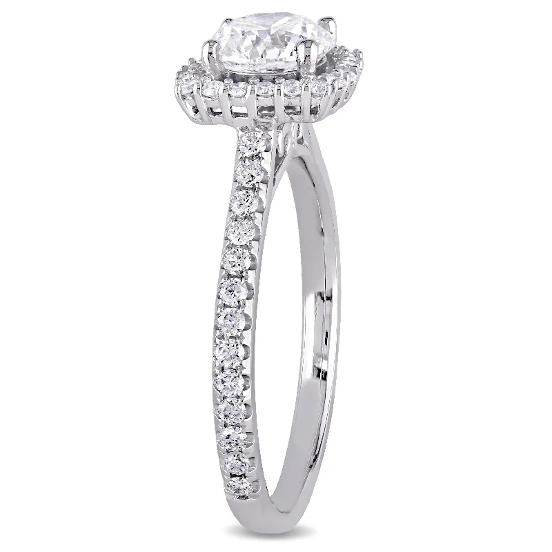 Unique engagement rings with geometric shapes-Miadora 14k White Gold 1 1/2ct TDW Certified Diamond Cushion Halo Engagement Ring (GIA)